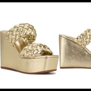 Nine West Metallic Gold Braided Platform Wedge Sandals